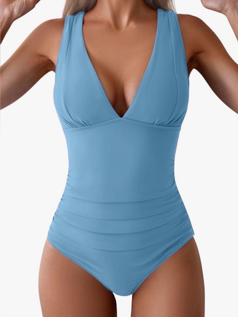 One PieceSlimming Tummy Control Bathing Suit Wide Straps Plunge V-Neck
